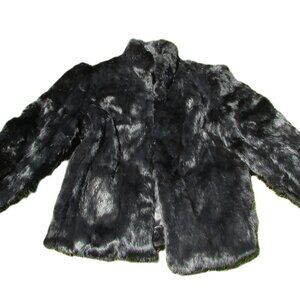 Vintage Made In Hong Kong Black Rabbit Mob Wife Fur Coat Woman's Large /